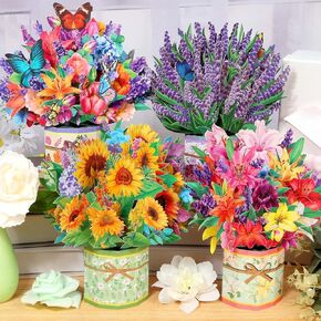 4 Pack Paper Flower Pop Up Cards, Flower Birthday Card Popup 3D Greeting Gift Cards for Mother's Day, Graduation, Anniversary, Get Well, Thank you Cards for All Occasions with Envelope and Note