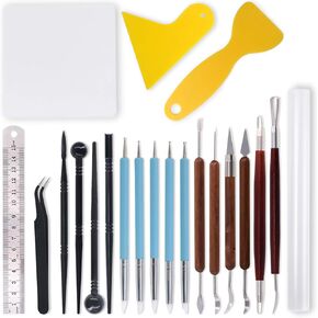 Swpeet 21Pcs Modeling Clay Sculpting Tools Kits, Handle Double-Sided Set, Dual-Ended Design Pottery Tools, Plastic Ball Rod Stylus Modeling Tools, Clay Roller, Clay Scarper for Modeling Clay