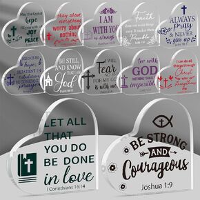 Yopyame Acrylic Christian Inspirational Gifts - Religious Bible Verse Table Keepsake Paperweight Office Desk Acrylic Heart Shape Plaque Scripture Church Gifts for Women Men Teacher Coworker Employee