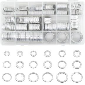 540pcs Crush Washer Oil Drain Plug, Automotive Drain Plug Gaskets, Automotive Metric Oil Drain Plug Gasket Aluminum Flat Washer Assortment Kit (M6 M8 M10 M12 M14 M16 M18 M20 M22 M24)