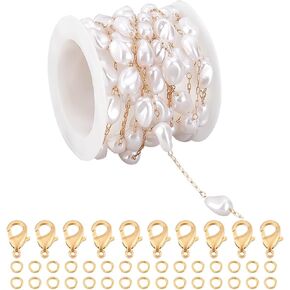 PH PandaHall 13 Feet Imitation Pearl Chain, Brass Chain Artificial Pearl Jewelry Silver Chain Pearl Cable Chain for Jewelry Making Bracelets Necklaces DIY Handicrafts