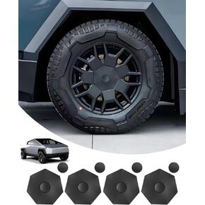 Wheel Hub Center Caps for Tesla Cybertruck, Full Coverage Snap Removable Design Rustproof, Black,Cybertruck Accessories (4pces)