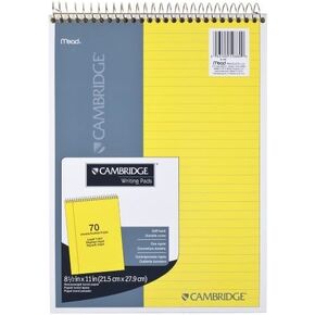 Cambridge 59880 Stiff Back Wire Bound Notebook, Wide Rule, 8 1/2 x 11, Canary Paper, 70 Sheets