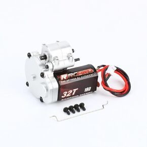RCAWD 40% Upgrades 180 32T FCX24 Power Wagon Smasher Electric Motor & Center Gear Housing, Transmission Set with Steel Gears Carbon Brushed Motor Parts for FMS 1/24 Silver