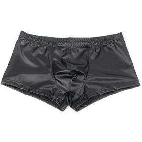 ohyeahlady Mens Faux Leather Underwear Sexy Lingerie for Men Soft Low Rise Shorts Pants Boxer Briefs Black S-XL