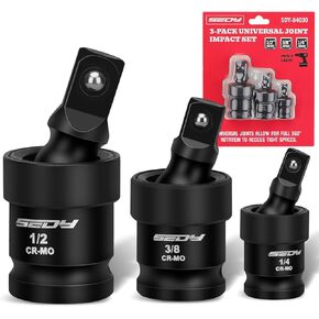 Impact Universal Joint-Socket Swivel Set: 3-Piece 1/2", 3/8", 1/4" Flexible Socket Swivel Set Premium CR-MO Steel U Joint Socket Adapter Wobble Socket Set