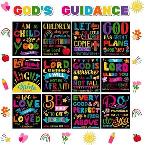 46 Pcs Christian Bible Verse Bulletin Board Posters Set God's Guidance Classroom Decorations Ten Commandments Inspirational Religious Cutouts Jesus God Wall Decor for School Office Supplies
