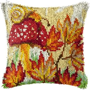 LAPATAIN Latch Hook Kits for DIY Throw Pillow Cover,Mushroom Needlework Cushion Cover Hand Craft Crochet 17x17inch