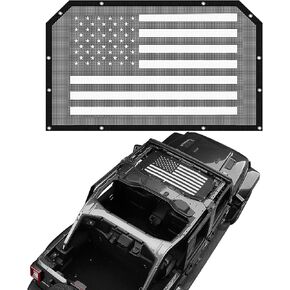 RT-TCZ for Jeep JL Bikini Top Sunshade Mesh, JLU Black US Flag Front Sun Shade for Jeep Wrangler JL JLU Gladiator JT 2018 up American Flag Accessories