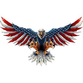 Tegik Bald Eagle Decor, American Flag Metal Wall Art, Patriotic Decoration Gift for Mens Room Garage Outdoor, 12x7 Inches