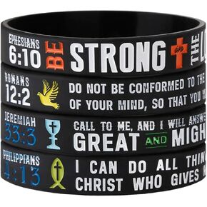 Sainstone Power of Faith Christian Bible Verse Silicone Bracelets - Religious Rubber Wristbands with Christian Symbols (Cross, Grail, Fish, Dove) and Scriptures Holiday Jewelry Gifts