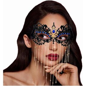 Rhinestone Masquerade Mask for Women Lace Eyemask Tassel Prom Mask Costume Party Mask