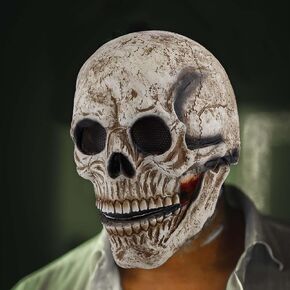 BOXOB Skull Mask With Movable Jaw, Scary Halloween Mask Creepy Halloween Skeleton Mask Full Head for Adult Halloween Party Theme Party Supplies