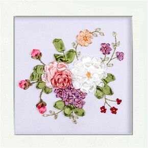 Egoshop Silk Ribbon Embroidery Spring Flower Blooming Kit Eight Couplet Painting X5004A DIY Wall Decor Stamp Silk Ribbon Embroidery Kit with English Instruction (No Frame)