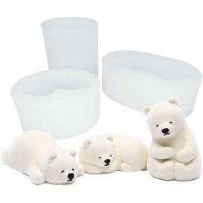 HomeSoGood 3Pcs 3D Polar Bear Silicone Mould Set,Cute Bear Shape DIY Candle Mould Making Tools DIY Fondant Chocolate Soap Mould Decoration in Kuwait