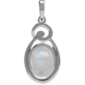 Silvershake Natural 10x8 mm Rainbow Moonstone 925 Sterling Silver Chakra Swirl Pendant