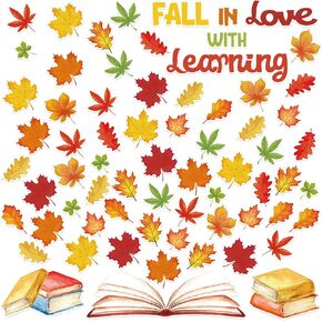 Fall Classroom Bulletin Decorations Maple Leaves Bulletin Board Cutouts Fall in Love with Learning Decors Autumn Themed Supplies with Glue Points for Wall School Blackboard Chalkboard