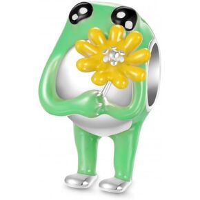 GNOCE Cute Green Frog Bead Charm for Women, 925 Sterling Silver Bead Charm Bracelet/Necklcae for Her Fit Bracelet, Valentine Mother's Day Jewelry Gift