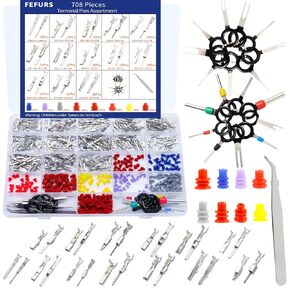 708PCS Automotive Car Electrical Wire Terminal Pins Connector Kit, 1/1.5/1.8/2.2/2.8/3.5mm 26Type Male Female Connector Pins Terminal,18Pcs Car Wire Terminal Remover