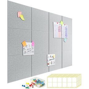 Large Cork Board for Walls - 12 Packs Bulletin Board,48"x36" Cork Board Felt Wall Tiles for Home, School & Office Decor Pin Board,Cork Felt Board DIY Vision Board -Light Gray