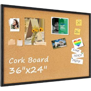 MaxGear Large Bulletin Board for Walls 36" x 24", Cork Boards with Black Wooden Frame, Picture Display Corkboards for Home Decor, PinBoards for Office, School, Girls Room, Bedroom