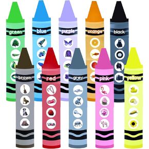 34.7 Inch Jumbo Crayon Colors Recognition Bulletin Board Colour Recognition Poster Decoration Fruit Animals Bulletin Board for Kindergarten Preschool Learning Classroom Chalkboard Decoration
