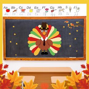 26 Pcs Thanksgiving Turkey Craft Make a Turkey Stickers Self Adhesive Turkey Bulletin Board Set for Kid School Classroom Blackboard Whiteboard Wall Autumn Halloween Party Decorations