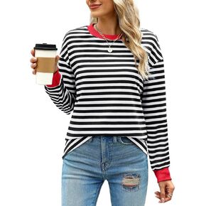 2024 Striped Shirt Women Casual Long Sleeve Tops Lightweight Crewneck Tunic Tops Fashionable Fall Winter