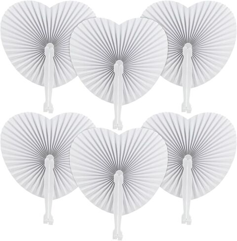 6 عبوات من مراوح الورق، مراوح ورق بيضاء، مراوح قابلة للطي على شكل قلب، مراوح الزفاف، تشكيلة مراوح ورق الأكورديون المحمولة القابلة للطي مع مقبض بلاستيكي لحفلات الزفاف، وحفلات أعياد الميلاد، وحفلات الاحتفال in Kuwait