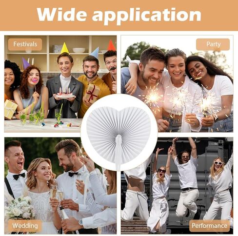6 عبوات من مراوح الورق، مراوح ورق بيضاء، مراوح قابلة للطي على شكل قلب، مراوح الزفاف، تشكيلة مراوح ورق الأكورديون المحمولة القابلة للطي مع مقبض بلاستيكي لحفلات الزفاف، وحفلات أعياد الميلاد، وحفلات الاحتفال in Kuwait