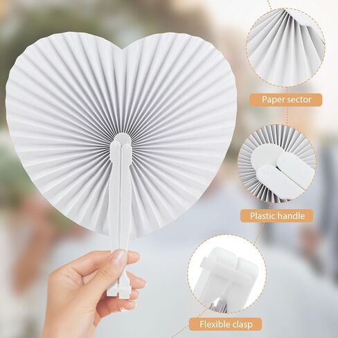 6 عبوات من مراوح الورق، مراوح ورق بيضاء، مراوح قابلة للطي على شكل قلب، مراوح الزفاف، تشكيلة مراوح ورق الأكورديون المحمولة القابلة للطي مع مقبض بلاستيكي لحفلات الزفاف، وحفلات أعياد الميلاد، وحفلات الاحتفال in Kuwait