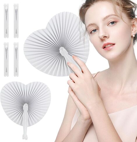 6 عبوات من مراوح الورق، مراوح ورق بيضاء، مراوح قابلة للطي على شكل قلب، مراوح الزفاف، تشكيلة مراوح ورق الأكورديون المحمولة القابلة للطي مع مقبض بلاستيكي لحفلات الزفاف، وحفلات أعياد الميلاد، وحفلات الاحتفال in Kuwait