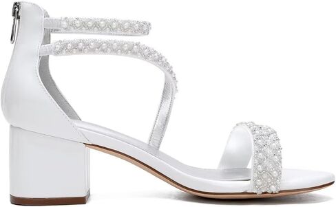 Low Block Heel Wedding Sandals for Bride Open Toe Wedding Shoes Pearl Wedding Heels Bridal Shoes in Kuwait