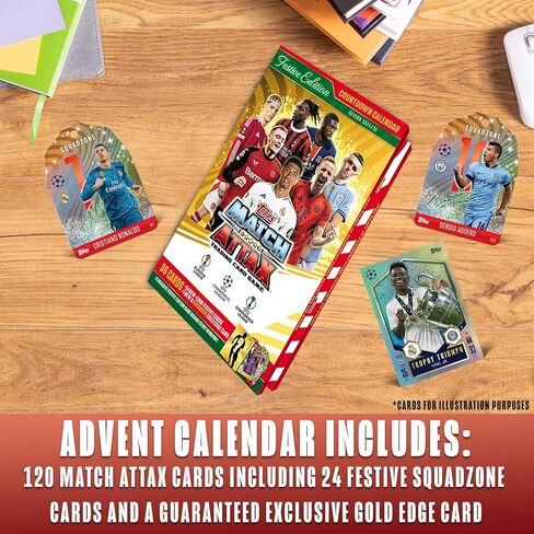 بطاقات Topps Match Attax لكرة القدم، تقويم العد التنازلي + 200 واقي بطاقة، 121 بطاقة، بما في ذلك 24 بطاقة إصدار احتفالي حصرية وبطاقة حافة ذهبية حصرية in Kuwait