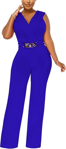 Women's Summer Formal Dressy Jumpsuits Elegant V Neck Sleeveless Party Rompers Stretchy Wrap Wide Leg Long Pants Clubwear in Kuwait