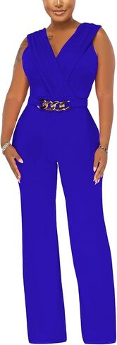Women's Summer Formal Dressy Jumpsuits Elegant V Neck Sleeveless Party Rompers Stretchy Wrap Wide Leg Long Pants Clubwear in Kuwait