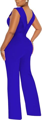 Women's Summer Formal Dressy Jumpsuits Elegant V Neck Sleeveless Party Rompers Stretchy Wrap Wide Leg Long Pants Clubwear in Kuwait