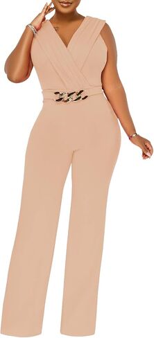 Women's Summer Formal Dressy Jumpsuits Elegant V Neck Sleeveless Party Rompers Stretchy Wrap Wide Leg Long Pants Clubwear in Kuwait