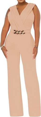 Women's Summer Formal Dressy Jumpsuits Elegant V Neck Sleeveless Party Rompers Stretchy Wrap Wide Leg Long Pants Clubwear in Kuwait