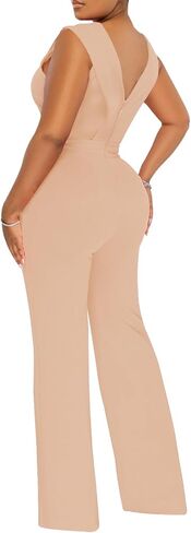 Women's Summer Formal Dressy Jumpsuits Elegant V Neck Sleeveless Party Rompers Stretchy Wrap Wide Leg Long Pants Clubwear in Kuwait
