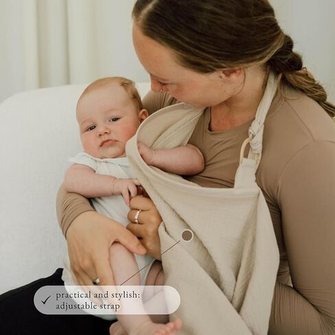 غطاء رضاعة من الموسلين جيد التهوية للرضاعة الطبيعية من بوند (بيج فاتح) - غطاء للرضاعة الطبيعية للأم، كما أنه يعمل بشكل مثالي كغطاء لعربة الأطفال وبطانية للرضاعة للخصوصية in Kuwait