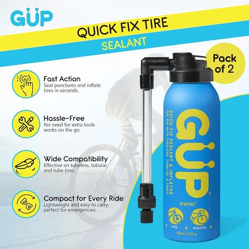 GUP (GÜP Kwiki) مانع تسرب ومنفاخ الإطارات سريع الإصلاح؛ للدراجات الجبلية، الطريق، سيكلوكروس، الحصى؛ ختم وإصلاح الإطارات المسطحة أو المثقوبة (مهايئ الخرطوم العلوي شريدر/بريستا) in Saudi Arabia