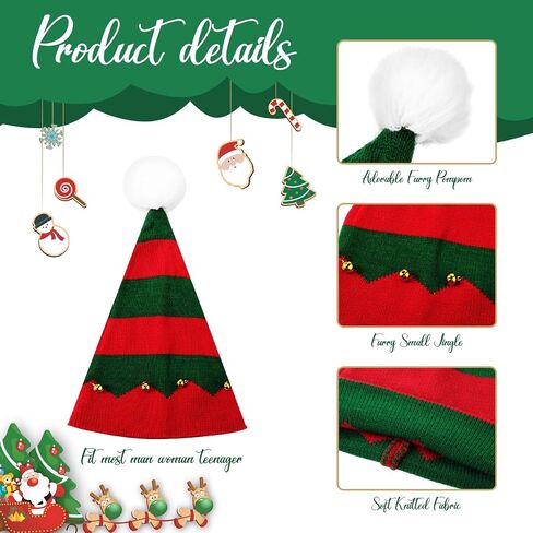 Civaner 4 Pieces Christmas Elf Knitted Hat Elf Hats for Kids Flip Mittens Women Convertible Fingerless Gloves for Women Flip Top Gloves Christmas Mittens for Girls, Boys, Women and Men in Saudi Arabia