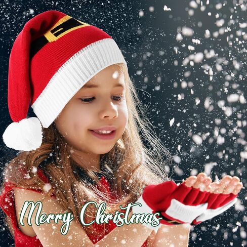Civaner 4 Pieces Christmas Elf Knitted Hat Elf Hats for Kids Flip Mittens Women Convertible Fingerless Gloves for Women Flip Top Gloves Christmas Mittens for Girls, Boys, Women and Men in Saudi Arabia