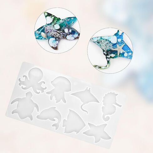 قوالب الراتنج الحيوانات الأرضية البرمائية البحرية المفاتيح صنع قوالب السيليكون لصب الراتنج DIY سلسلة المفاتيح قلادة قلادة صنع المجوهرات الحلي الفن الحرفية ديكور in Saudi Arabia