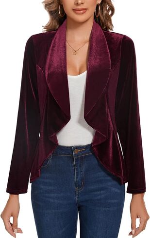 MINTLIMIT Velvet Blazers for Women Casual Work Office Long Sleeve Open Front Cardigan Ruffle Suit Jacket Coat Blazer in Kuwait