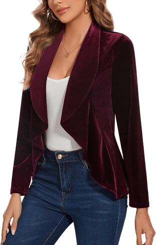 MINTLIMIT Velvet Blazers for Women Casual Work Office Long Sleeve Open Front Cardigan Ruffle Suit Jacket Coat Blazer in Kuwait