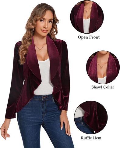 MINTLIMIT Velvet Blazers for Women Casual Work Office Long Sleeve Open Front Cardigan Ruffle Suit Jacket Coat Blazer in Kuwait