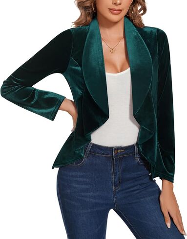 MINTLIMIT Velvet Blazers for Women Casual Work Office Long Sleeve Open Front Cardigan Ruffle Suit Jacket Coat Blazer in Kuwait