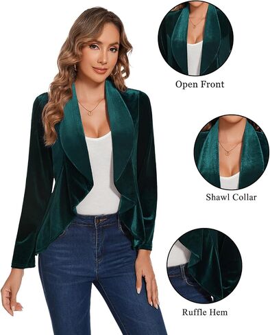 MINTLIMIT Velvet Blazers for Women Casual Work Office Long Sleeve Open Front Cardigan Ruffle Suit Jacket Coat Blazer in Kuwait